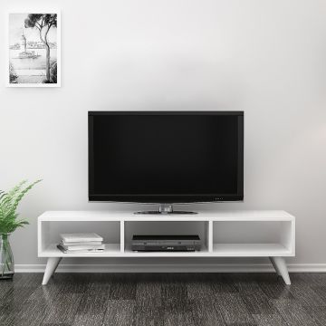 Meuble TV Aaskov à 3 compartiments de stockage 35 x 120 x 35 cm blanc [en.casa]