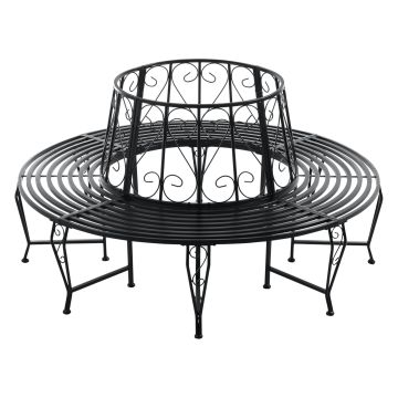 Banc de Jardin Sorrent Rond pour Arbre 160 x 84 cm Acier Noir [en.casa]