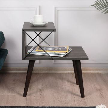 Table d'appoint Bergen avec étagère panneau de particules hêtre 50 x 40 x 55 cm anthracite bois foncé [en.casa]