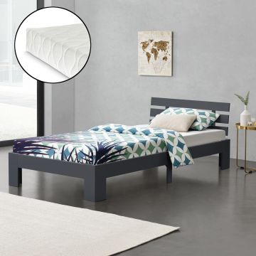 Cadre de Lit Simple Nivala à Matelas à Mousse à Froid Pin 90 x 200 cm Gris Foncé [en.casa]