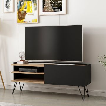 Meuble TV Dronninglund à porte 50 x 124 x 37 cm noir / effet bois [en.casa]