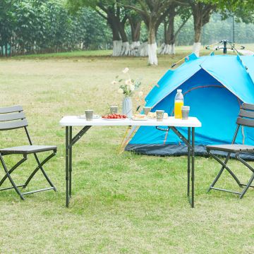 Table de camping pliante Adelfia à hauteur réglable 120 x 60 cm blanc [en.casa]