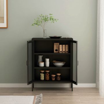 Buffet métallique Falköping acier 102 x 80 x 40 cm noir [en.casa]