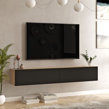 Meuble TV Lapinlahti à 2 portes 29,5 x 180 x 31,5 cm effet chêne noir [en.casa]