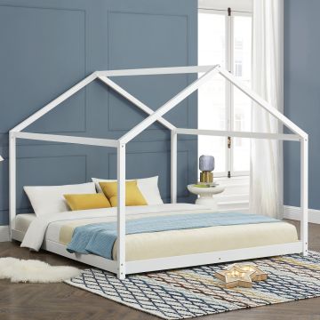 Lit cabane pour enfant Cerro avec sommier à lattes pin 180 x 200 cm blanc [en.casa]