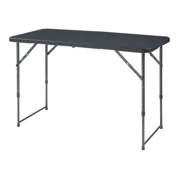 Table de camping pliante Adelfia à hauteur réglable 120 x 60 cm noir effet rotin [en.casa]