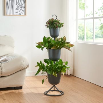 Porte-plantes Alphen 110 x 28 cm 3 cache-pots noir [en.casa]