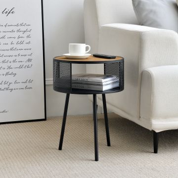 Table d'appoint Bjørnsund avec espace de stockage intérieur noir effet bois [en.casa]