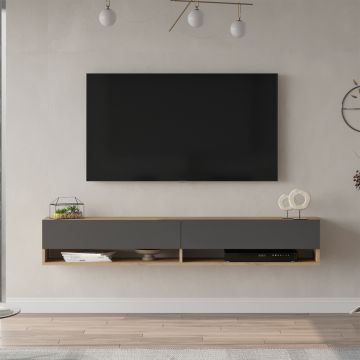 Meuble TV Laitila à 2 portes 29,5 x 180 x 31,5 cm effet chêne anthracite [en.casa]