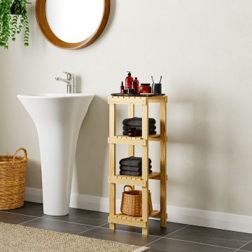 Étagère de salle de bain Kinnula avec 4 niveaux bois de pin 90 x 30 x 30 cm naturel [en.casa]