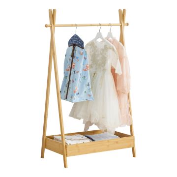 Portant à vêtements Sola pour enfant avec surface de stockage bambou [en.casa]