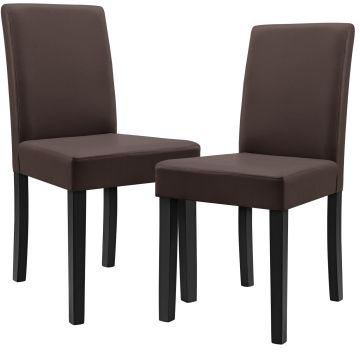 Kit de 2 Chaises Bois Massif Housse en Similicuir 90x42x48 cm Marron Noir [en.casa] 