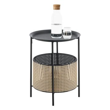 Table Basse Stylée à Plateau Amovible Panier Amovible Table d'appoint Multi-usages pour Bureau Salon Métal Noir Sable [en.casa]