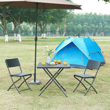 Table de camping pliante Mark 78 x 78 x 74 cm effet rotin noir [en.casa]