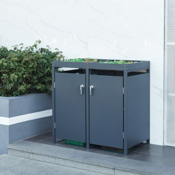 Cache-poubelle Valkeakoski pour 2 poubelles de 120 L acier galvanisé 110 x 115 x 62 cm anthracite [en.casa]