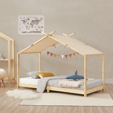 Lit enfant Brome bois de pin 90 x 200 cm naturel beige [en.casa]