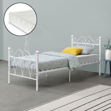 Cadre de Lit Apolda en Métal Matelas Plusieurs tailles Blanc Mat [en.casa][neu.haus]