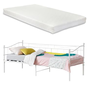 Cadre de Lit Simple Arjeplog Acier Laqué et Matelas à Mousse à Froid 90 x 200 cm [en.casa]