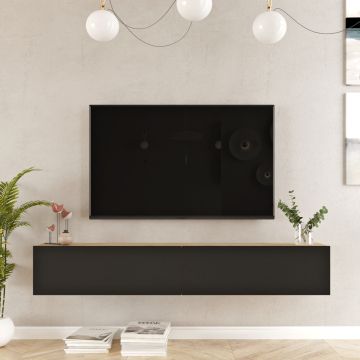 Meuble TV Lapinlahti à 2 portes 29,5 x 180 x 31,5 cm effet chêne noir [en.casa]