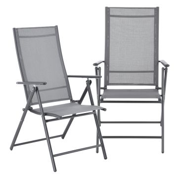 Lot de 2 Fauteuils de Jardin avec Accoudoirs et Dossier Acier Polyester Gris Clair et Foncé [en.casa]