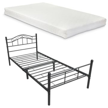 Cadre de Lit Standard avec matelas Florenz en Métal  90 x 200 cm Noir [en.casa]