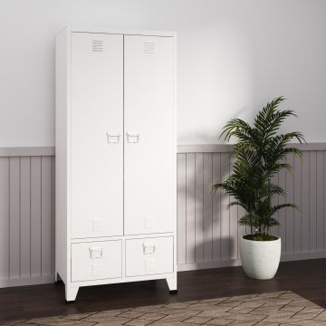 Armoire de chambre Hankasalmi avec 2 tiroirs acier 180 x 90 x 40 cm blanc [en.casa]