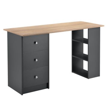 Bureau avec 3 Tiroirs Lemberg 120x49x72cm Gris foncé / Bois [en.casa]