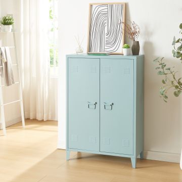 Casier de bureau métallique Oripää à 2 portes 110 x 75 x 33 cm bleu gris [en.casa]