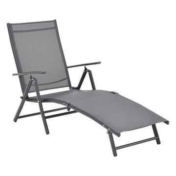 Transat Alborea Inclinable 160° Bain de Soleil avec Accoudoirs 150 x 65 x 86 cm [en.casa]