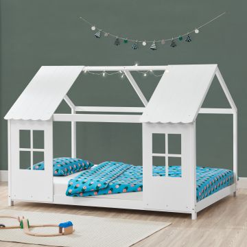 Lit cabane Tostedt pour enfant forme maison bois de pin blanc [en.casa]