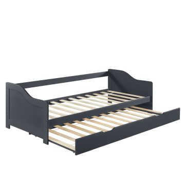 [en.casa] Canapé-lit Convertible pour 2 Personnes Lit Gigogne Canapé Divan Lit d'appoint Structure en Pin Sommier à Lattes en Contreplaqué Gris Foncé 205x190,5x66cm