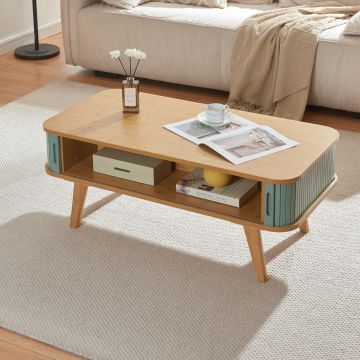 Table basse Tysvær bambou 100 x 50 x 40 cm naturel bleu [en.casa]