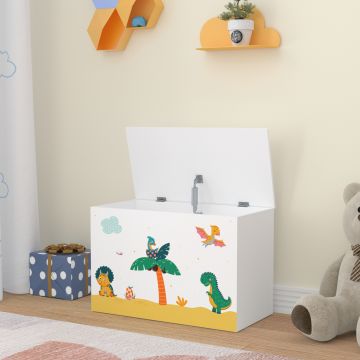 Coffre de rangement Oleiros pour enfant 40 x 60 x 30 cm blanc / vert / jaune [en.casa]