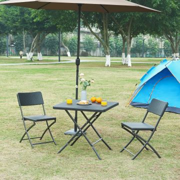 Table de camping pliante Mark 78 x 78 x 74 cm effet rotin noir [en.casa]