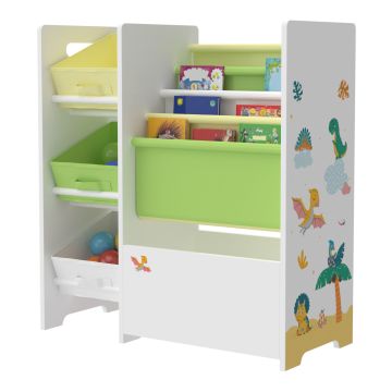 Étagère de rangement Vimianzo pour enfant avec 3 bacs ouverts blanc / vert / jaune [en.casa]