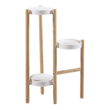 Étagère à plantes Sastamala à 3 niveaux bambou plastique 78 x 52 x 25 cm naturel blanc [en.casa]