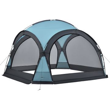 Tonnelle de camping Grästorp avec guirlande à 96 LED 345 x 345 x 247 cm bleu clair [pro.tec]