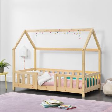 Lit d'Enfant Design Forme Maison Sisimiut Pin 140 x 70 cm Naturel [en.casa]