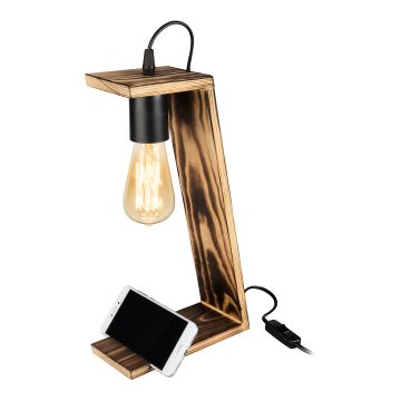 Lampe de bureau Gillingham en bois massif 39 cm E27 noir / naturel [lux.pro]