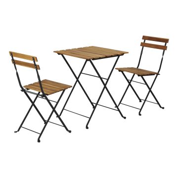 Set de bistrot 3 pièces Bovino acier bois d'acacia noir naturel casa.pro