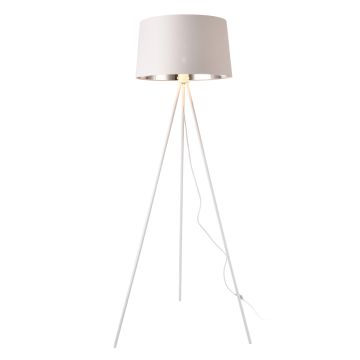 Lampadaire Trépied Manchester E27 Métal Textile Hauteur 150 cm Blanc Argenté [lux.pro]