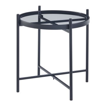 Table d'appoint ronde Lier verre trempé métal 46 x 42 cm noir [en.casa]