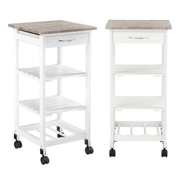 Chariot de Service Chariot de Cuisine Chariot Roulant Desserte avec Tiroir Roulettes Vérouillables MDF Plastique 76 x 37 x 37 cm Bois Naturel Blanc [en.casa]