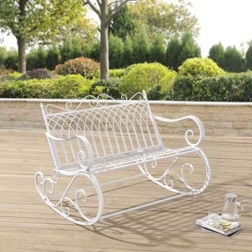 Banc à Bascule Greenough Vintage Métal 85 x 113 x 95 cm Blanc [en.casa]