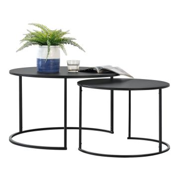 Lot de 2 Tables Basses Korenica Rondes Gigognes Noir [en.casa]