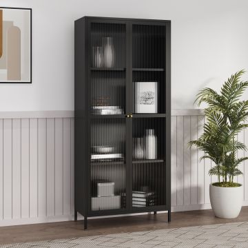 Armoire vitrée Säkylä acier verre 180 x 80 x 35 cm noir [en.casa]