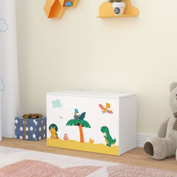 Coffre de rangement Oleiros pour enfant 40 x 60 x 30 cm blanc / vert / jaune [en.casa]