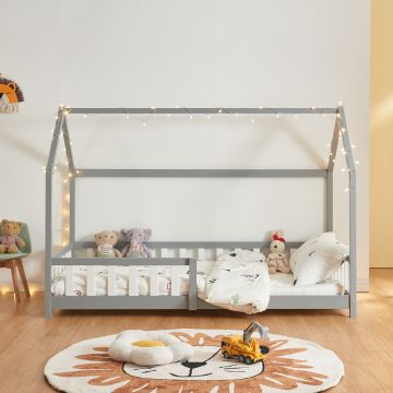 Lit cabane Hesel pour enfants bois de pin 90 x 200 cm gris [en.casa]