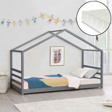 Lit d'enfant Design Maison avec Matelas Lit Cabane avec Sommier à Lattes Pin Contreplaqué Mousse à Froid Housse 100% Polyester [en.casa] [neu.haus]