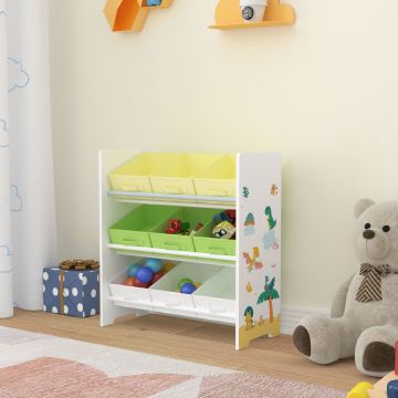 Étagère de rangement Boiro pour enfant avec 9 bacs pliables blanc / vert / jaune [en.casa]